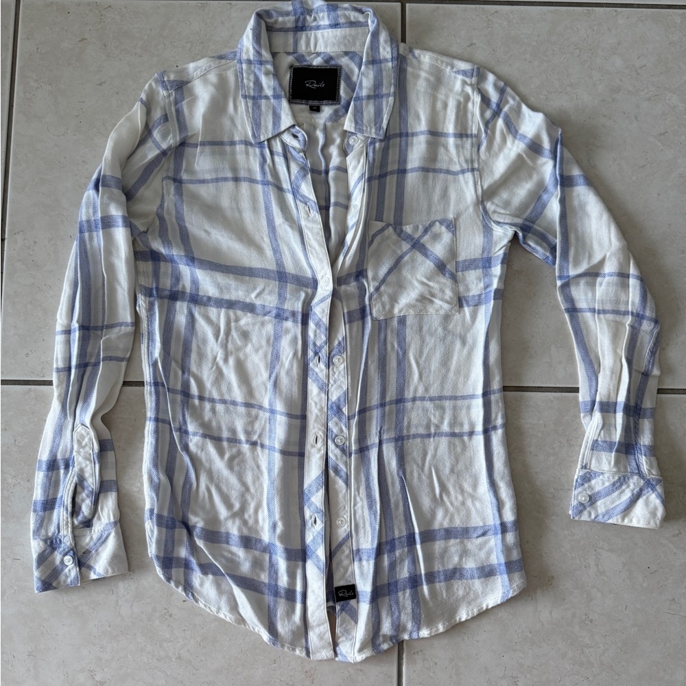Rails White and Blue Plaid Button Down Shirt XS